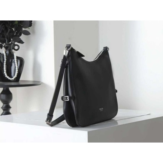Replica di lusso Borsa a tracolla grande Prada Fold 1BC288 Nera/Marrone Imitazioni Cloni Borsa a tracolla grande Prada Fold 1BC288 Nera/Marrone firmate