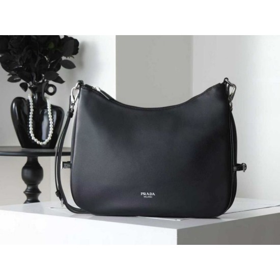 Replica di lusso Borsa a tracolla grande Prada Fold 1BC288 Nera/Marrone Imitazioni Cloni Borsa a tracolla grande Prada Fold 1BC288 Nera/Marrone firmate