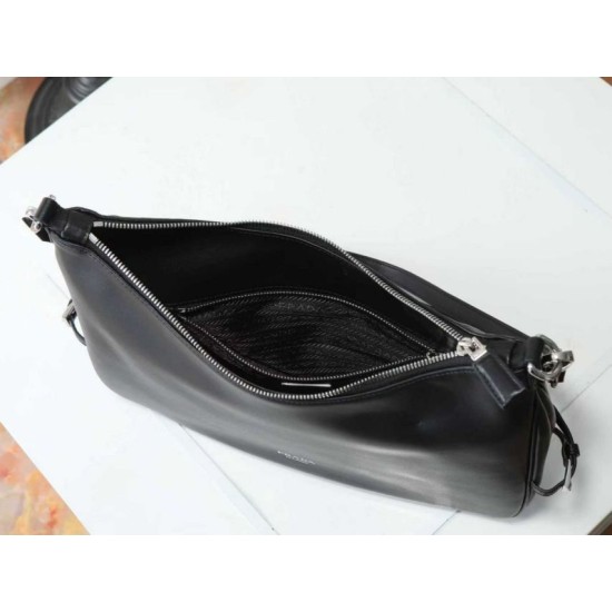 Replica di lusso Borsa a tracolla grande Prada Fold 1BC288 Nera/Marrone Imitazioni Cloni Borsa a tracolla grande Prada Fold 1BC288 Nera/Marrone firmate