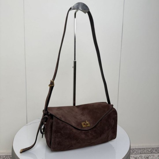 Replica di lusso Borsa a tracolla Balenciaga Le 7 scamosciata Marrone Imitazioni Cloni Borsa a tracolla Balenciaga Le 7 scamosciata Marrone firmate