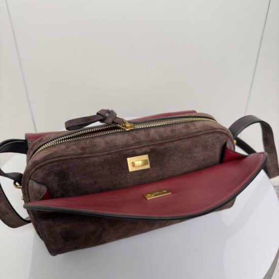 Replica di lusso Borsa a tracolla Balenciaga Le 7 scamosciata Marrone Imitazioni Cloni Borsa a tracolla Balenciaga Le 7 scamosciata Marrone firmate