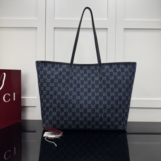Replica di lusso Borse tote grande Gucci 874745 Tribeca Tela blu scuro Imitazioni Replica Borse tote grande Gucci 874745 Tribeca Tela blu scuro firmate