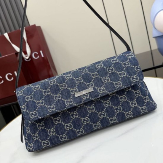 Replica di lusso Borse a tracolla media Gucci 874744 Madison Denim GG blu scuro Imitazioni Cloni Borse Replica a tracolla media Gucci 874744 Madison Denim GG blu scuro firmate