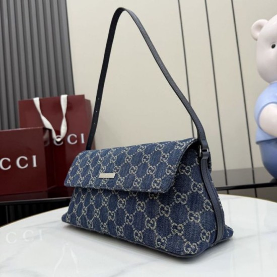 Replica di lusso Borse a tracolla media Gucci 874744 Madison Denim GG blu scuro Imitazioni Cloni Borse Replica a tracolla media Gucci 874744 Madison Denim GG blu scuro firmate