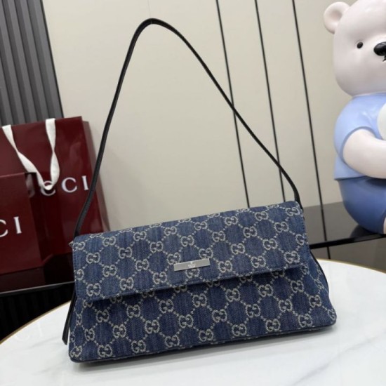 Replica di lusso Borse a tracolla media Gucci 874744 Madison Denim GG blu scuro Imitazioni Cloni Borse Replica a tracolla media Gucci 874744 Madison Denim GG blu scuro firmate