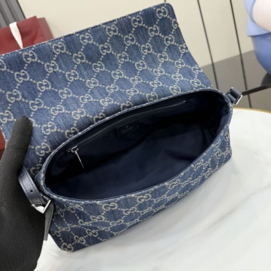 Replica di lusso Borse a tracolla media Gucci 874744 Madison Denim GG blu scuro Imitazioni Cloni Borse Replica a tracolla media Gucci 874744 Madison Denim GG blu scuro firmate