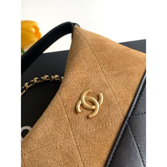 Replica di lusso Pochette Chanel AP5187 Mini Coco Base con catena in camoscio marrone Imitazioni Cloni Pochette Chanel AP5187 Mini Coco Base con catena in camoscio marrone firmate