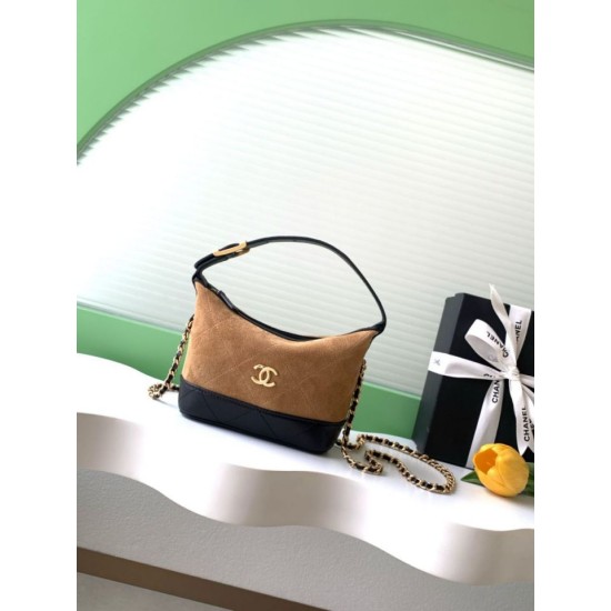 Replica di lusso Pochette Chanel AP5187 Mini Coco Base con catena in camoscio marrone Imitazioni Cloni Pochette Chanel AP5187 Mini Coco Base con catena in camoscio marrone firmate