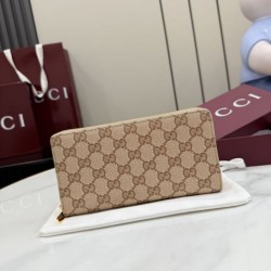 Replica Borse Portafoglio lungo Gucci 876434 con cerniera tela GG marrone firmate