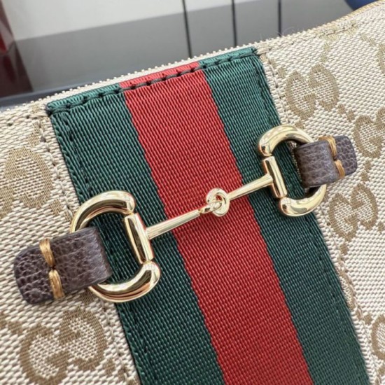 Cloni Borsa Replica a tracolla piccola Gucci 867130 Horsebit Web Tela GG marrone firmate