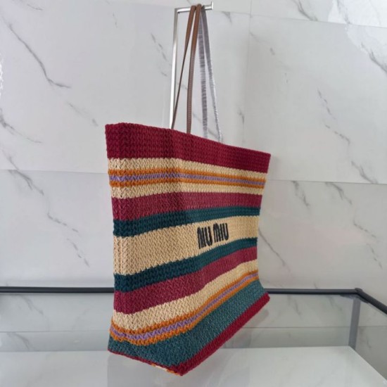 Replica di lusso Borsa tote a righe rafia Miu Miu 5BG228 lavorata all'uncinetto Imitazioni Cloni Borsa tote a righe rafia Miu Miu 5BG228 lavorata all'uncinetto firmate