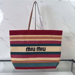Cloni Borsa tote a righe rafia Miu Miu 5BG228 lavorata all'uncinetto firmate