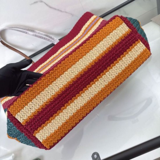 Replica di lusso Borsa tote a righe rafia Miu Miu 5BG228 lavorata all'uncinetto Imitazioni Cloni Borsa tote a righe rafia Miu Miu 5BG228 lavorata all'uncinetto firmate