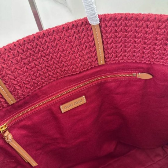 Replica di lusso Borsa tote a righe rafia Miu Miu 5BG228 lavorata all'uncinetto Imitazioni Cloni Borsa tote a righe rafia Miu Miu 5BG228 lavorata all'uncinetto firmate