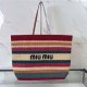 Replica di lusso Borsa tote a righe rafia Miu Miu 5BG228 lavorata all'uncinetto Imitazioni Cloni Borsa tote a righe rafia Miu Miu 5BG228 lavorata all'uncinetto firmate