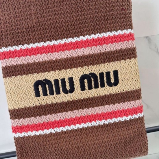 Replica di lusso Borsa tote Miu Miu crochet rafia 5BG248 con ricami verticali Imitazioni Cloni Borsa tote Miu Miu crochet rafia 5BG248 con ricami verticali firmate
