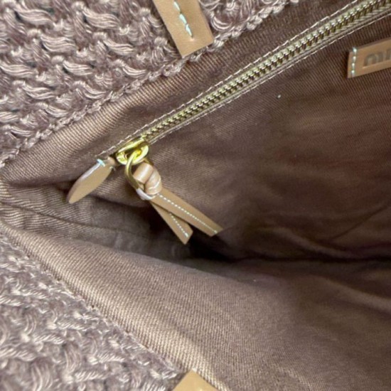 Replica di lusso Borsa tote Miu Miu crochet rafia 5BG248 con ricami verticali Imitazioni Cloni Borsa tote Miu Miu crochet rafia 5BG248 con ricami verticali firmate