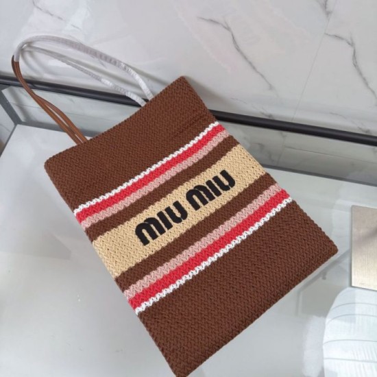 Replica di lusso Borsa tote Miu Miu crochet rafia 5BG248 con ricami verticali Imitazioni Cloni Borsa tote Miu Miu crochet rafia 5BG248 con ricami verticali firmate