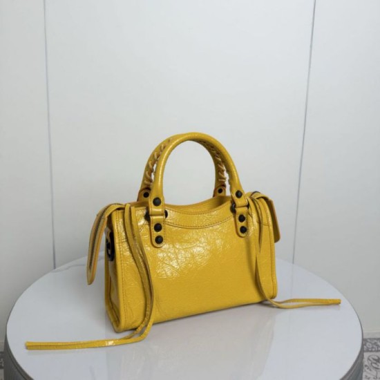 Replica di lusso Borsa Balenciaga Le City Mini 24cm pelle di agnello stropicciata gialla Imitazioni Replica Perfetta Borsa Balenciaga Le City Mini 24cm pelle di agnello stropicciata gialla firmate