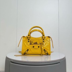 Replica Perfetta Borsa Balenciaga Le City Mini 24cm pelle di agnello stropicciata gialla firmate