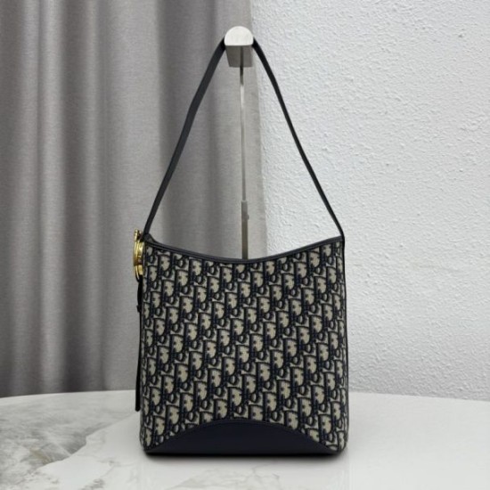 Replica di lusso Borsa a secchiello medio Dior Médaillon M1532 Dior Oblique blu Imitazioni Cloni Borsa a secchiello medio Dior Médaillon M1532 Dior Oblique blu firmate