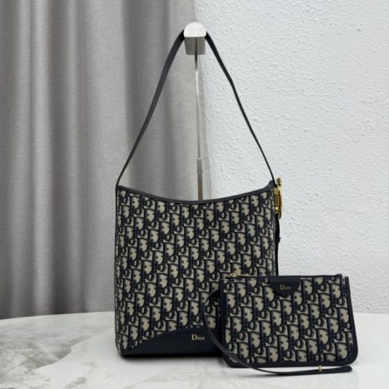 Replica di lusso Borsa a secchiello medio Dior Médaillon M1532 Dior Oblique blu Imitazioni Cloni Borsa a secchiello medio Dior Médaillon M1532 Dior Oblique blu firmate