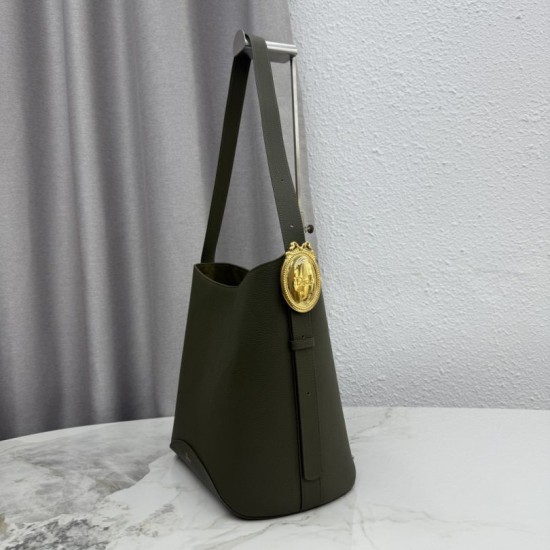 Replica di lusso Borsa a secchiello medio Dior Médaillon M1532 Verde scuro Imitazioni Cloni Borsa a secchiello medio Dior Médaillon M1532 Verde scuro firmate