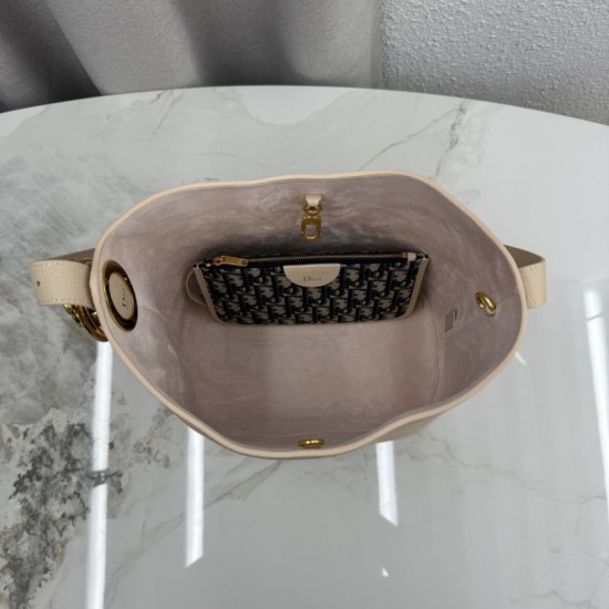 Replica di lusso Borsa a secchiello medio Dior Medalillon M1532 Beige Imitazioni Cloni Borsa a secchiello medio Dior Medalillon M1532 Beige firmate