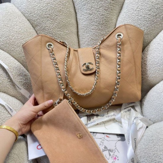 Replica di lusso Borsa shopping Chanel piccola/grande AS6095/AS6090 con pochette marrone Imitazioni Cloni Borsa shopping Chanel piccola/grande AS6095/AS6090 con pochette marrone firmate