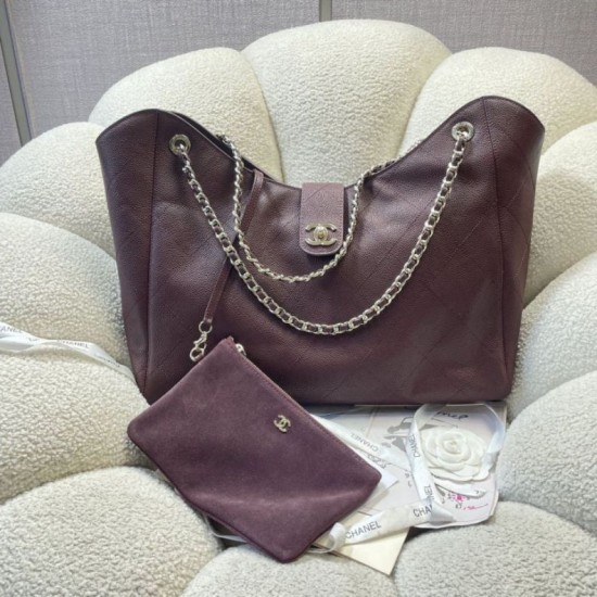 Replica di lusso Borsa shopping Chanel piccola/grande AS6095/AS6090 con pochette Borgogna Imitazioni Cloni Borsa shopping Chanel piccola/grande AS6095/AS6090 con pochette Borgogna firmate