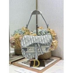 Borsa a tracolla Dior Saddle Oblique ricamata grigia
