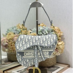 Cloni Borsa Replica a tracolla Dior Saddle Oblique ricamata grigia firmate
