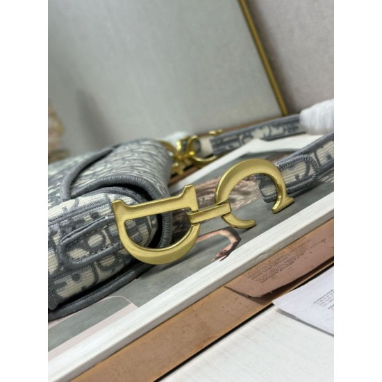 Replica di lusso Borsa 1:1 a tracolla Dior Saddle Oblique ricamata grigia Imitazioni Cloni Borsa Replica a tracolla Dior Saddle Oblique ricamata grigia firmate