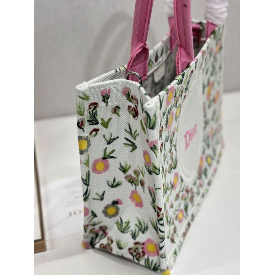 Cloni Borse Firmate Replica tote Dior Book multicolore con ricamo Daisy Garden e manico rosa firmate