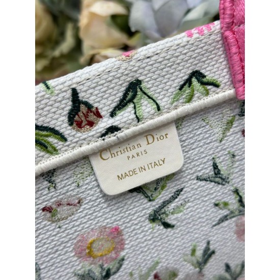 Cloni Borse Firmate Replica tote Dior Book multicolore con ricamo Daisy Garden e manico rosa firmate
