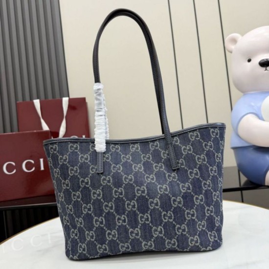 Replica di lusso Borsa tote piccola Gucci Tribeca 875236 GG denim blu Imitazioni Cloni Borsa tote piccola Gucci Tribeca 875236 GG denim blu firmate