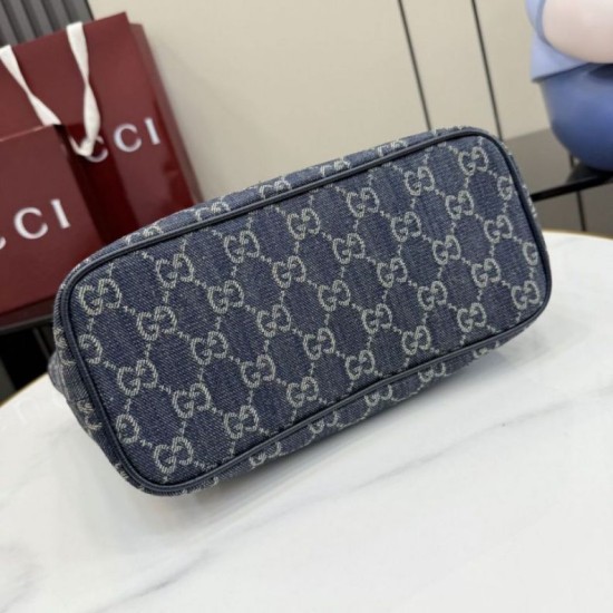 Replica di lusso Borsa tote piccola Gucci Tribeca 875236 GG denim blu Imitazioni Cloni Borsa tote piccola Gucci Tribeca 875236 GG denim blu firmate