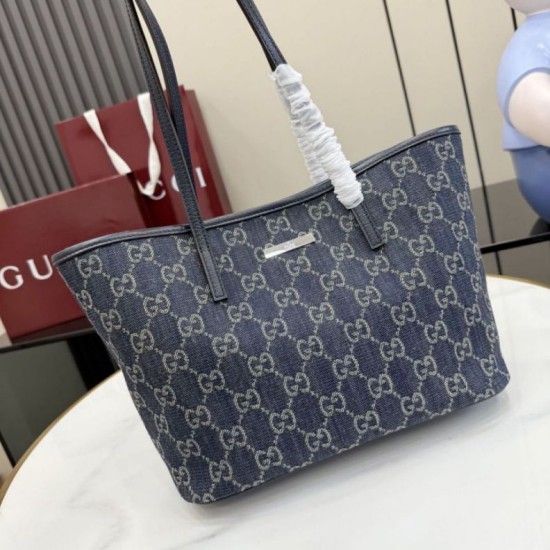 Replica di lusso Borsa tote piccola Gucci Tribeca 875236 GG denim blu Imitazioni Cloni Borsa tote piccola Gucci Tribeca 875236 GG denim blu firmate