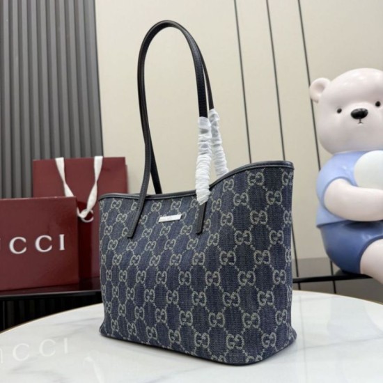 Replica di lusso Borsa tote piccola Gucci Tribeca 875236 GG denim blu Imitazioni Cloni Borsa tote piccola Gucci Tribeca 875236 GG denim blu firmate