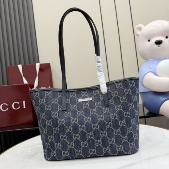 Replica di lusso Borsa tote piccola Gucci Tribeca 875236 GG denim blu Imitazioni Cloni Borsa tote piccola Gucci Tribeca 875236 GG denim blu firmate