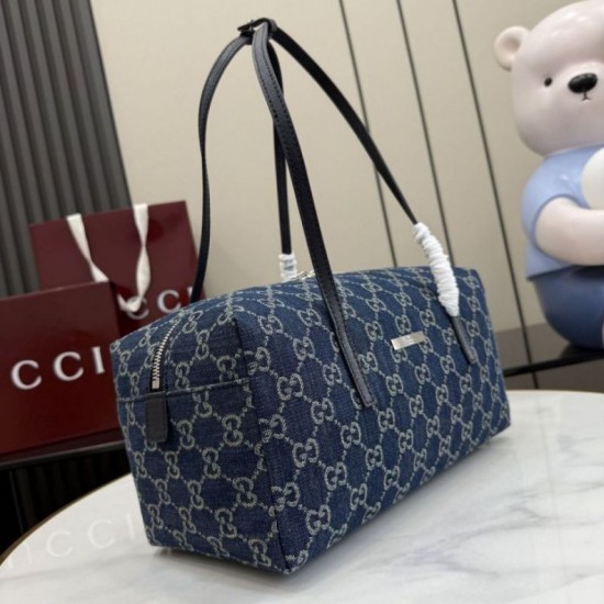 Replica di lusso Borse Firmate Gucci Melrose Boston media denim GG blu scuro Imitazioni Cloni Borse Firmate Replica Gucci Melrose Boston media denim GG blu scuro firmate