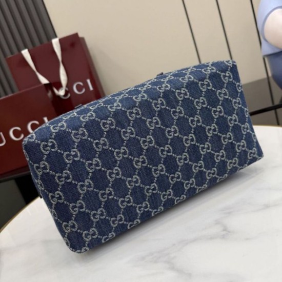 Replica di lusso Borse Firmate Gucci Melrose Boston media denim GG blu scuro Imitazioni Cloni Borse Firmate Replica Gucci Melrose Boston media denim GG blu scuro firmate