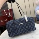 Replica di lusso Borse Firmate Gucci Melrose Boston media denim GG blu scuro Imitazioni Cloni Borse Firmate Replica Gucci Melrose Boston media denim GG blu scuro firmate