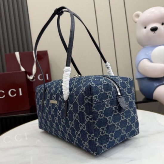 Replica di lusso Borse Firmate Gucci Melrose Boston media denim GG blu scuro Imitazioni Cloni Borse Firmate Replica Gucci Melrose Boston media denim GG blu scuro firmate