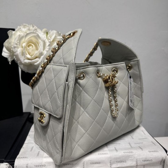 Replica di lusso Borsa a secchiello Chanel AS5293 Hobo con coulisse Bianco-verde Imitazioni Cloni Borsa a secchiello Chanel AS5293 Hobo con coulisse Bianco-verde firmate
