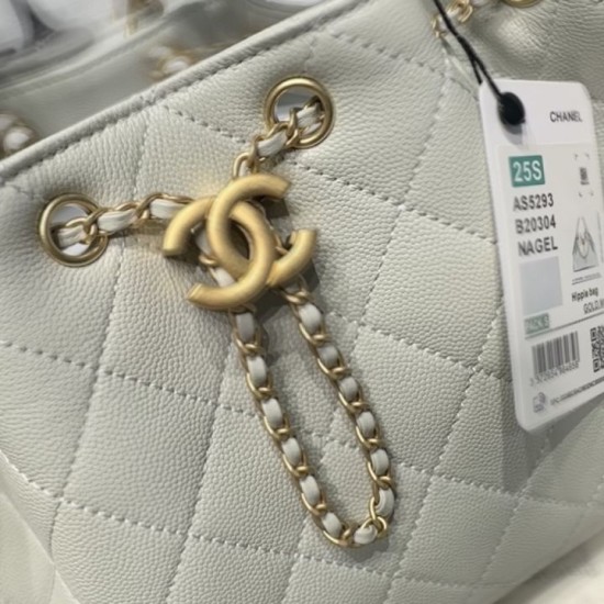 Replica di lusso Borsa a secchiello Chanel AS5293 Hobo con coulisse Bianco-verde Imitazioni Cloni Borsa a secchiello Chanel AS5293 Hobo con coulisse Bianco-verde firmate