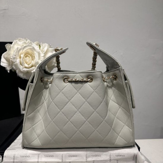 Replica di lusso Borsa a secchiello Chanel AS5293 Hobo con coulisse Bianco-verde Imitazioni Cloni Borsa a secchiello Chanel AS5293 Hobo con coulisse Bianco-verde firmate
