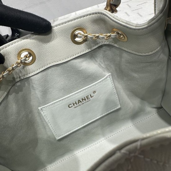 Replica di lusso Borsa a secchiello Chanel AS5293 Hobo con coulisse Bianco-verde Imitazioni Cloni Borsa a secchiello Chanel AS5293 Hobo con coulisse Bianco-verde firmate