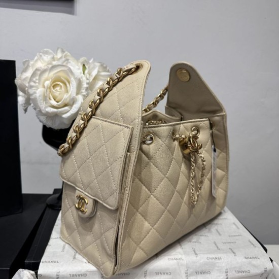 Cloni Borsa a secchiello Chanel Hobo con coulisse AS5293 Beige firmate