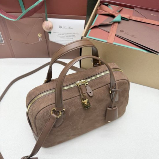 Replica di lusso Borsa a tracolla piccola Loro Piana scamosciata marrone lama Imitazioni Replica Perfetta Borsa a tracolla piccola Loro Piana scamosciata marrone lama firmate